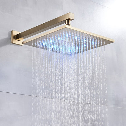 Juno Brushed Gold LED Rain Shower Head Square Thermostatic Shower Mixer