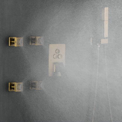 Juno Brushed Gold Shower Head Set Wall Mount Rainfall Square Shower Head