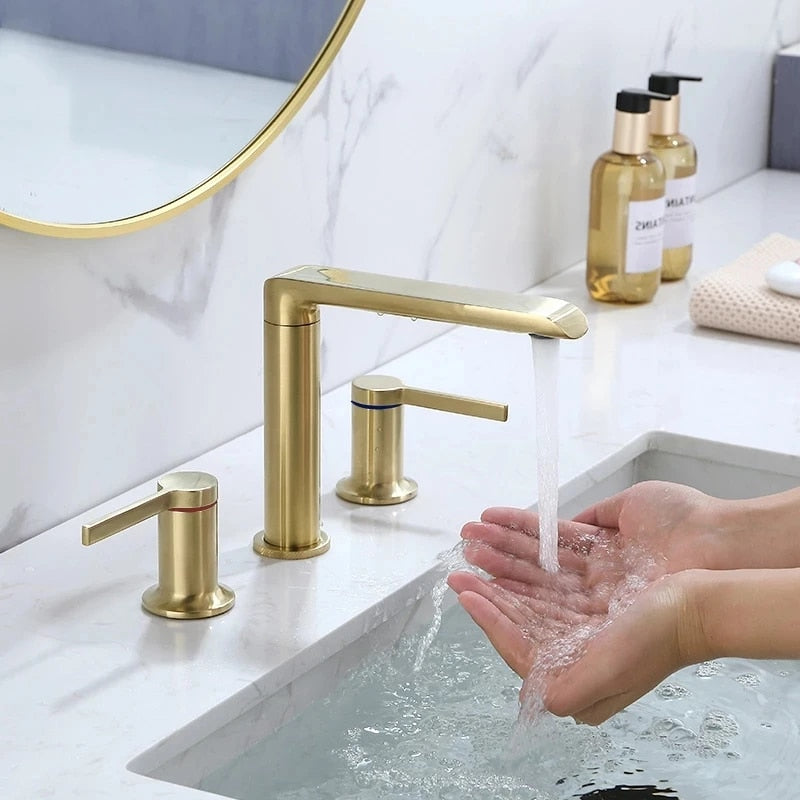 Juno New Luxury Widespread Bathroom Sink Faucet Solid Brass Body Deck Mount