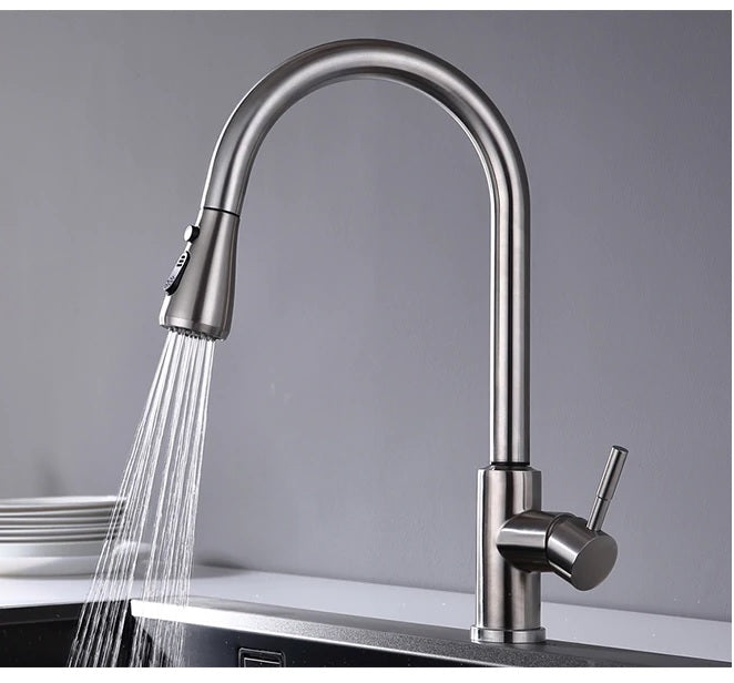 Juno Brushed Nickel & Black Touch Control Kitchen Faucet