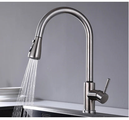 Juno Brushed Nickel & Black Touch Control Kitchen Faucet