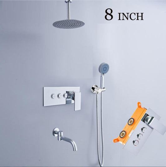 Juno Ceiling Mount 3 Way Shower Set Rainfall Shower Head With Triple Mixer & Handheld Shower