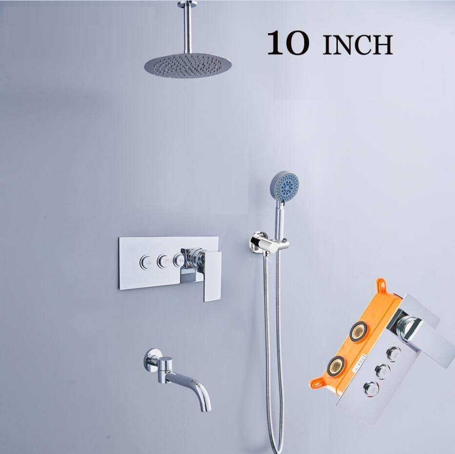 Juno Ceiling Mount 3 Way Shower Set Rainfall Shower Head With Triple Mixer & Handheld Shower