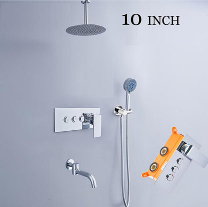 Juno Ceiling Mount 3 Way Shower Set Rainfall Shower Head With Triple Mixer & Handheld Shower
