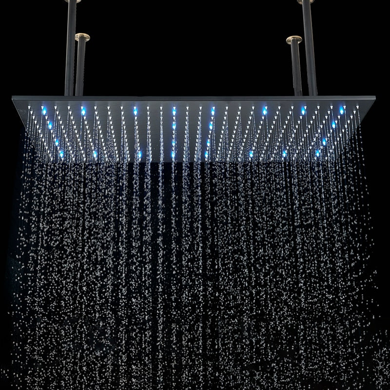 Juno Modern Black Shower Head Thermostatic Black Rain Shower Head Set Bathroom Large Black Rainfall Shower System
