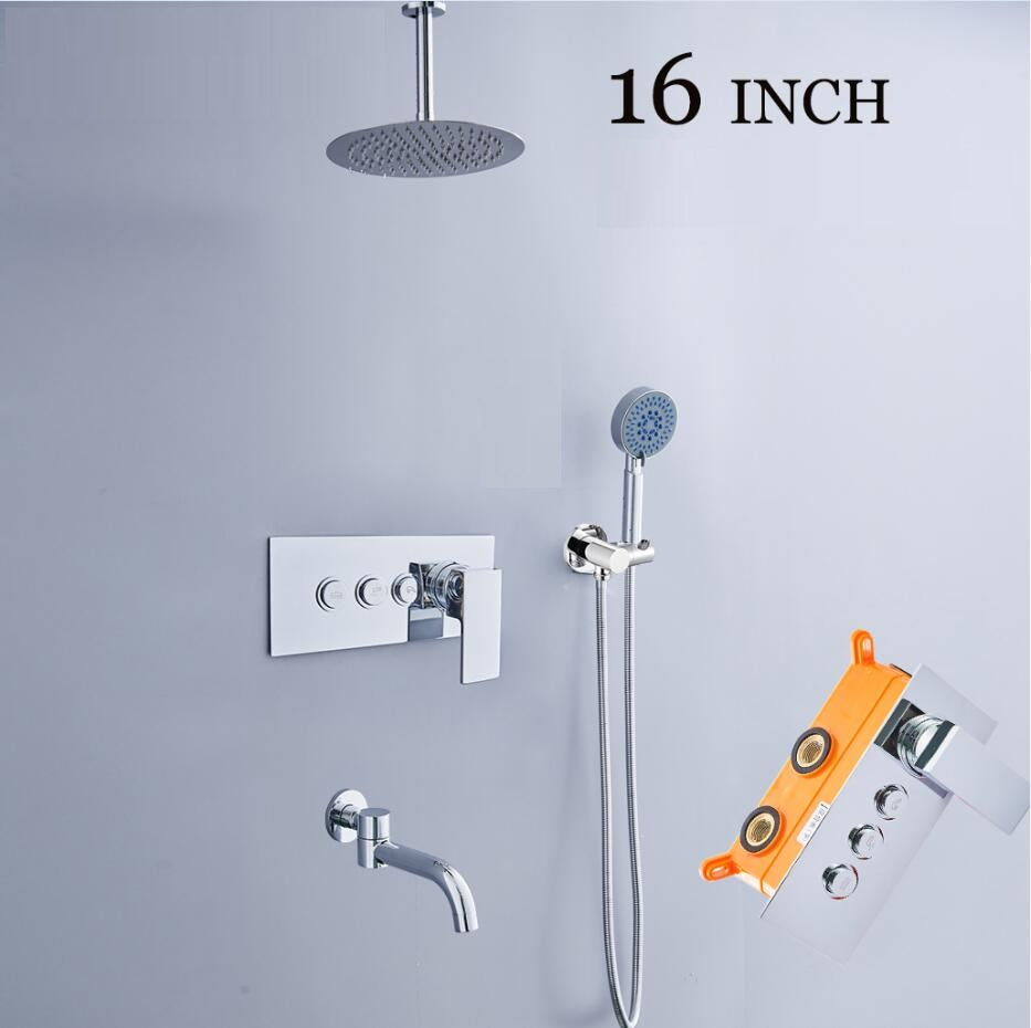 Juno Ceiling Mount 3 Way Shower Set Rainfall Shower Head With Triple Mixer & Handheld Shower