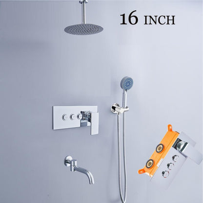 Juno Ceiling Mount 3 Way Shower Set Rainfall Shower Head With Triple Mixer & Handheld Shower