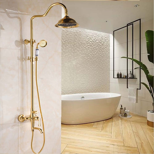 Ceramic Wall Mount Single Handle Gold Bathroom Shower with Hand-Held Shower 