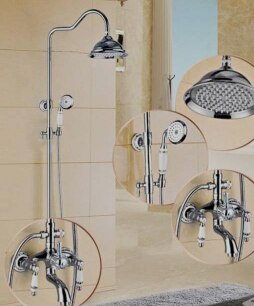 Juno Antique Gold Dual Handle Copper Shower Bathroom Shower & Hand Held Shower