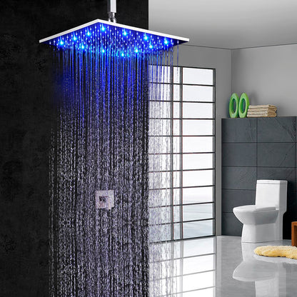Juno Chrome Finish Ceiling Rainfall Square LED Bathroom Shower Head
