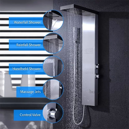 Juno Chrome Finish Jetted Rain Shower Panel with Hand Held Shower Head