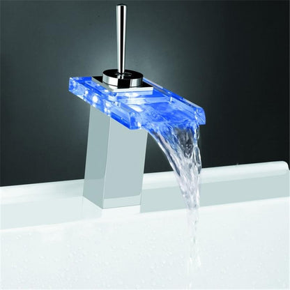 Juno Chrome Finish LED Waterfall Bathroom Sink Faucets