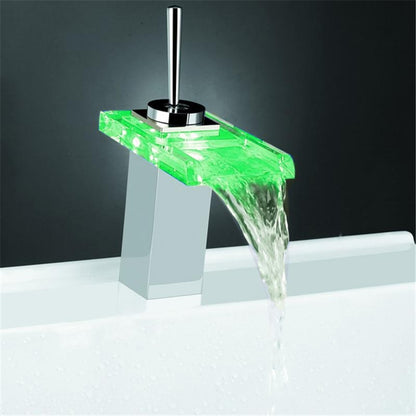Juno Chrome Finish LED Waterfall Bathroom Sink Faucets