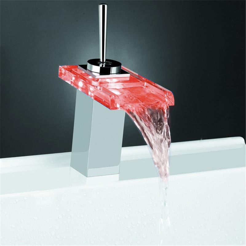 Juno Chrome Finish LED Waterfall Bathroom Sink Faucets