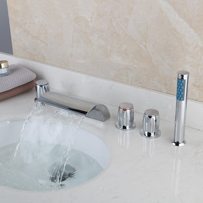 Juno Chrome 5 Pcs LED bathroom faucet waterfall 3 handle bathroom tub faucet