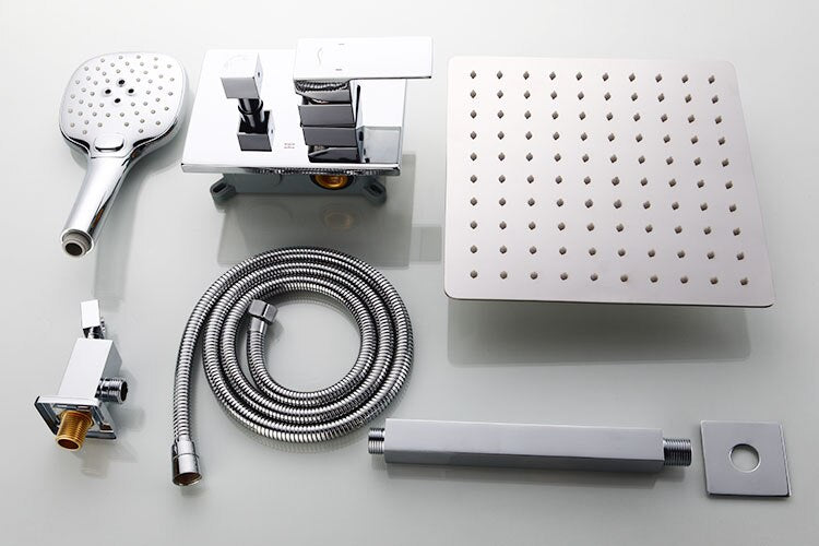 Juno Chrome Shower Head Set 8/10/12" Rainfall Shower Head Cold and Hot Mixer Tap