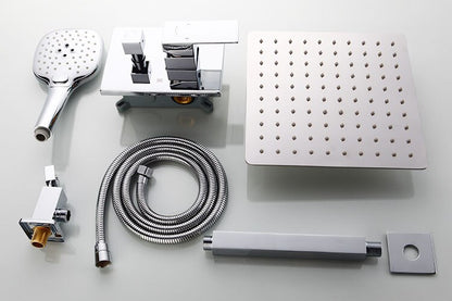 Juno Chrome Shower Head Set 8/10/12" Rainfall Shower Head Cold and Hot Mixer Tap