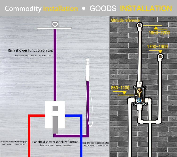 Juno Chrome Shower Head Set 8/10/12" Rainfall Shower Head Cold and Hot Mixer Tap