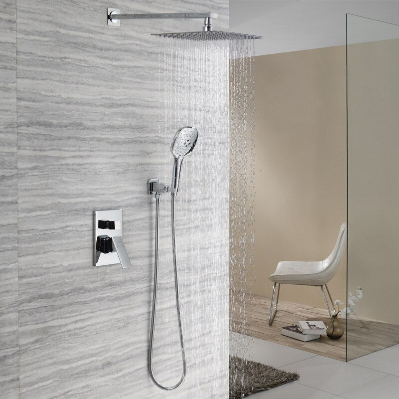Juno Chrome Shower Head Set 8/10/12" Brass Rainfall Shower Head