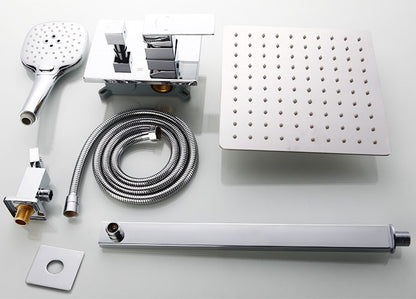 Juno Chrome Shower Head Set 8/10/12" Rainfall Shower Head Cold and Hot Mixer Tap