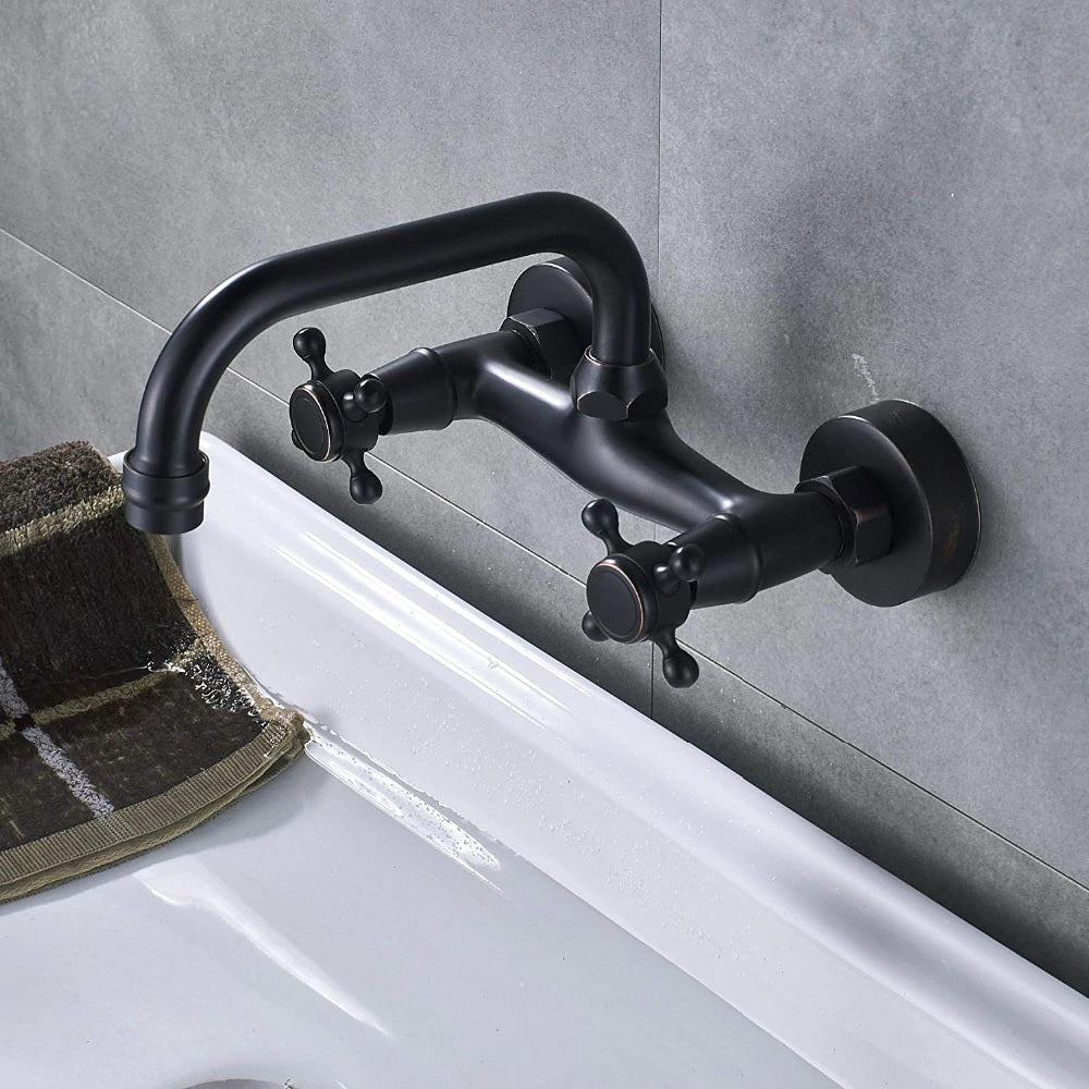 Juno Classic Black Wall Mount Kitchen Sink Mixer Faucet