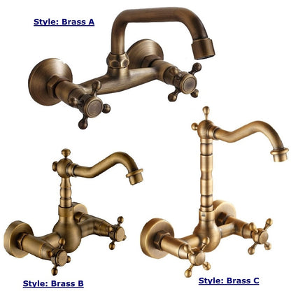 Juno classic brass wall mount kitchen faucet