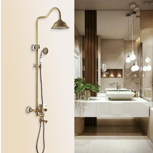 Hook Polished Brass Shower Head Extension Arm With Handheld Shower and Tub Spout