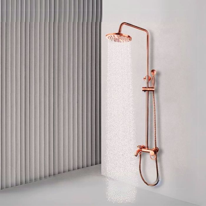 Juno Classic Round Rose Gold Wall Mount Single Handle Shower With Hand Held Shower