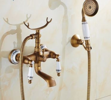 Juno Claw Foot Antique Bronze Bathtub Mixer Faucet Ceramic Handles