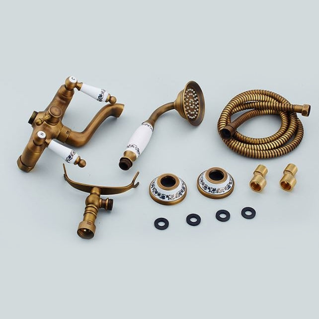 Juno Claw Foot Antique Bronze Bathtub Mixer Faucet Ceramic Handles