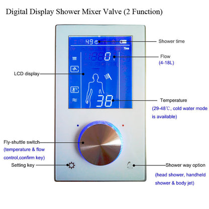Juno Color Changing LED Shower Head Set With Wall Mount Digital Display Temperature Controller