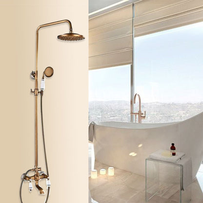 Combo Polished Brass Dual Shower Head With Hand Held Bathtub Shower Set and Shower Shelf