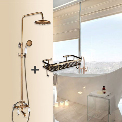 Juno Combo Polished Brass Dual Shower Head With Hand Held Bathtub Shower Set and Shower Shelf