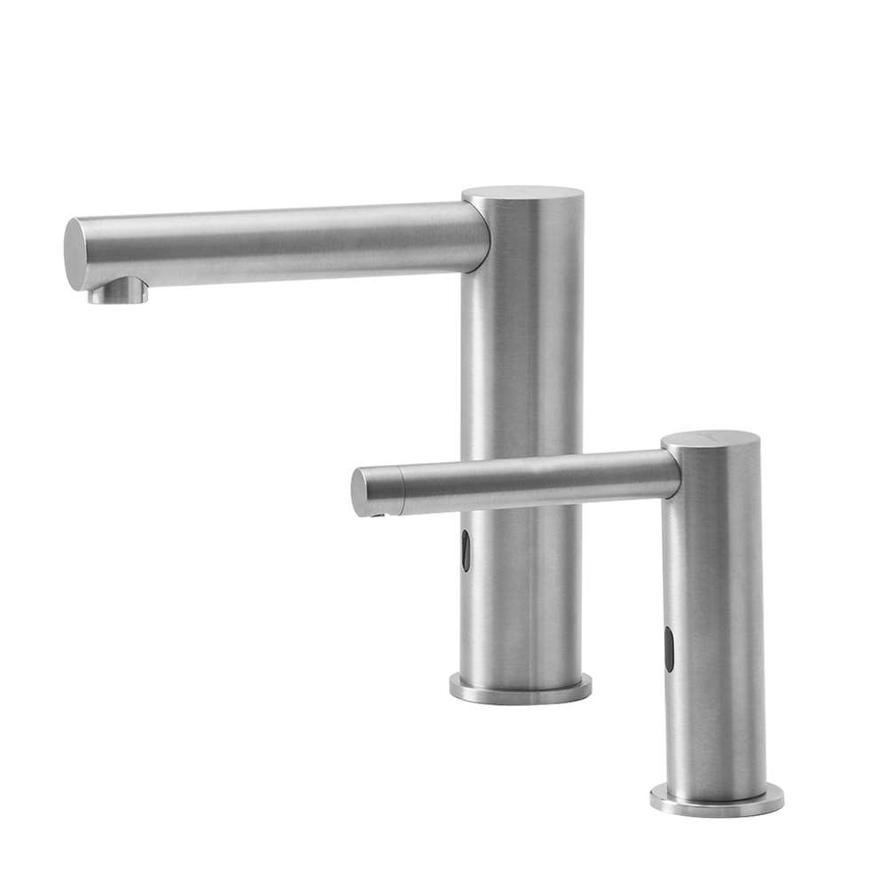 Juno Commercial Brushed Nickel Finish Deck Mounted Commercial Bathroom Touchless Faucet With Soap Dispenser