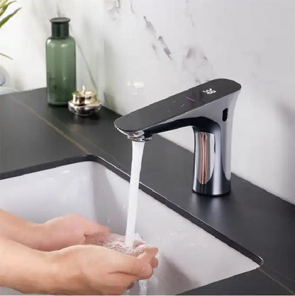 Juno Commercial Black Finish Deck Mounted Digital Display Touchless Bathroom Faucet