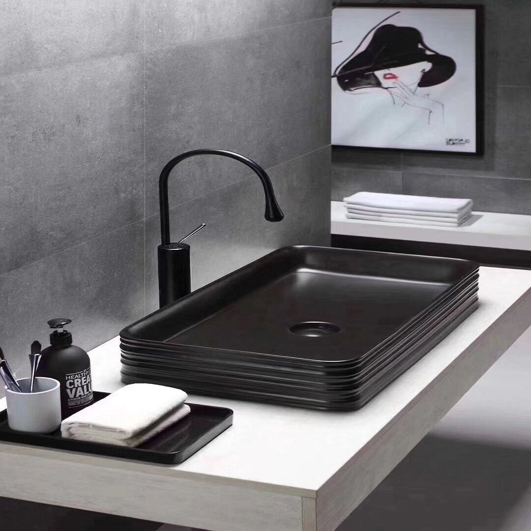 Juno Commercial Black Finish Deck Mounted Single Handle Counter Basin Sink Faucet