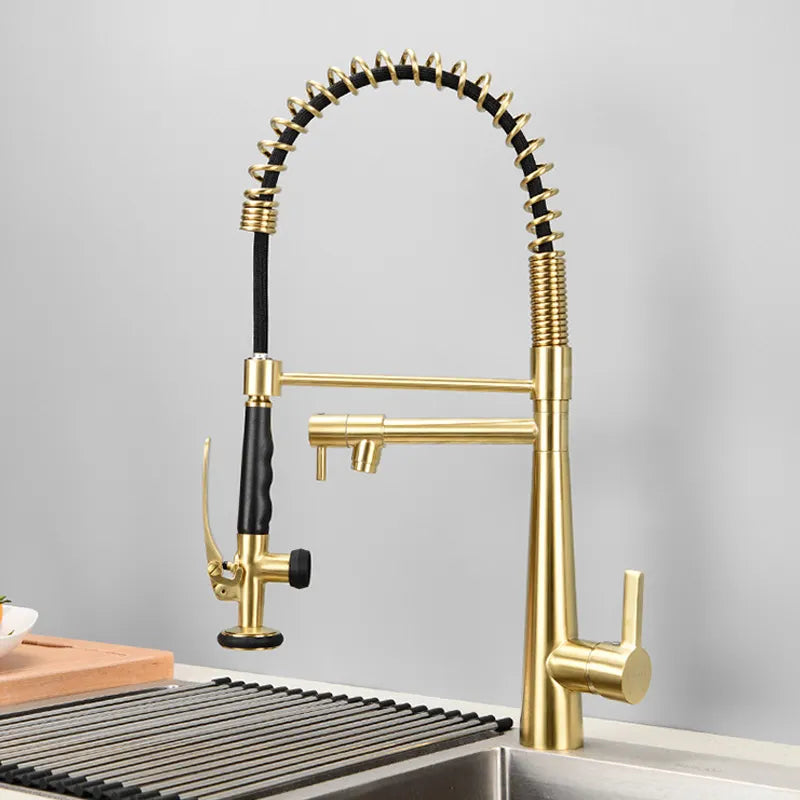 Juno Best Commercial Pre Rinse Faucet Brushed Gold Deck Mount Single Handle Pullout Kitchen Faucet