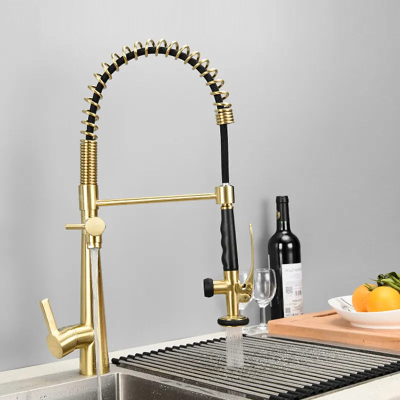 Juno Best Commercial Pre Rinse Faucet Brushed Gold Deck Mount Single Handle Pullout Kitchen Faucet