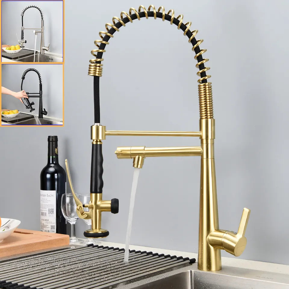 Juno Best Commercial Pre Rinse Faucet Brushed Gold Deck Mount Single Handle Pullout Kitchen Faucet