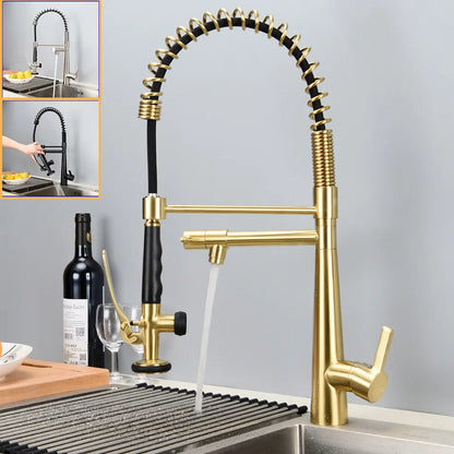 Juno Best Commercial Pre Rinse Faucet Brushed Gold Deck Mount Single Handle Pullout Kitchen Faucet