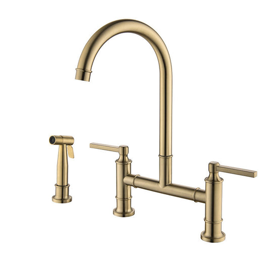 Juno Commercial Brushed Gold Dual Handle Deck mounted Kitchen Faucet