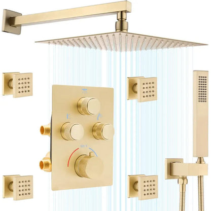 Juno Commercial Brushed Gold Single Handle Wall Mounted Shower System