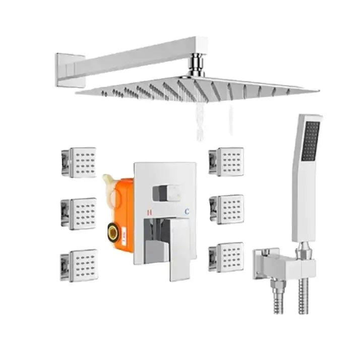 Juno Commercial Brushed Nickel Wall Mounted Single Handle Round Shower System