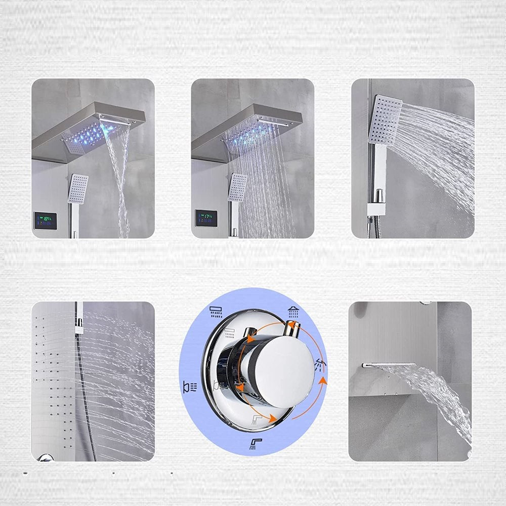 Juno Commercial Brushed Nickel Wall Mount Single Handle Bathroom Shower Panel