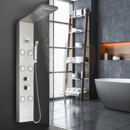 Juno Commercial Brushed Nickel Wall Mounted Dual Handle 5 Function Shower Panel