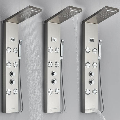 Juno Commercial Brushed Nickel Wall Mounted Dual Handle 5 Function Shower Panel