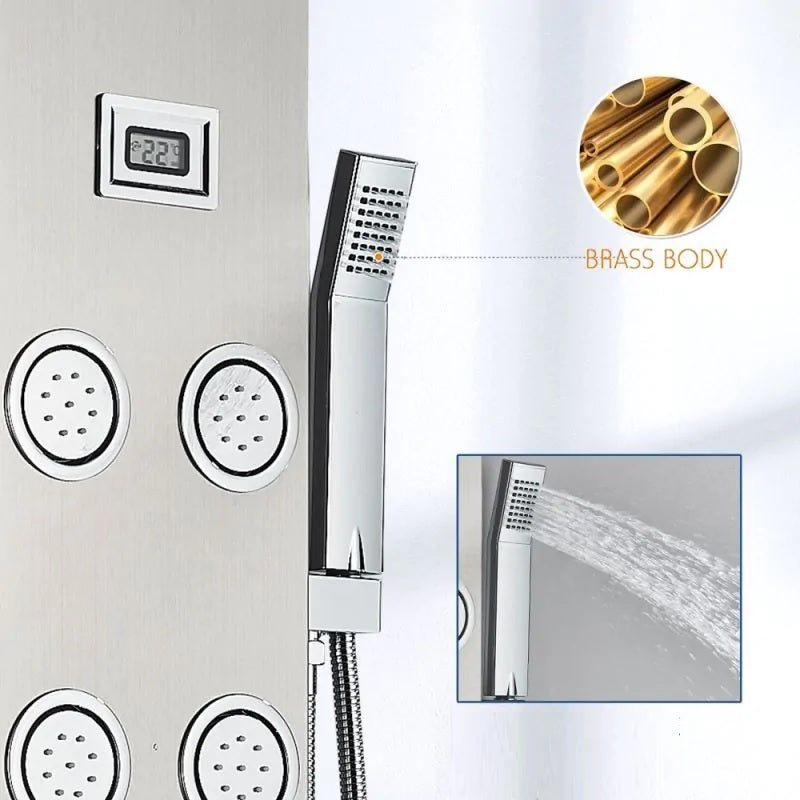 Juno Commercial Brushed Nickel Wall Mounted Dual Handle 5 Function Shower Panel