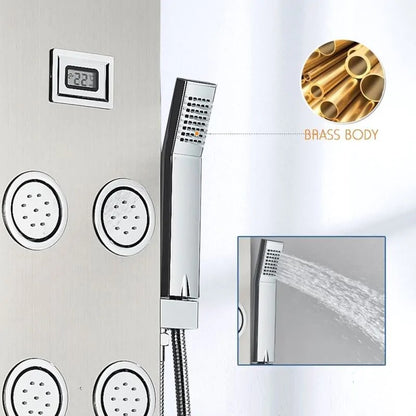 Juno Commercial Brushed Nickel Wall Mounted Dual Handle 5 Function Shower Panel
