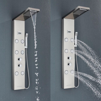 Juno Commercial Brushed Nickel Wall Mounted Dual Handle 5 Function Shower Panel