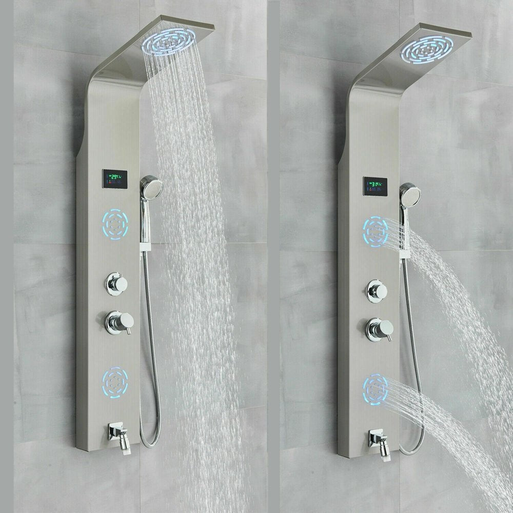 Juno Commercial Brushed Nickel Wall Mounted Waterfall LED Shower Panel